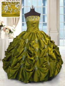 Delicate Pick Ups Green Sleeveless Taffeta Lace Up Quinceanera Gowns for Military Ball and Sweet 16 and Quinceanera