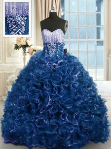 Sleeveless Brush Train Lace Up With Train Beading and Ruffles Quinceanera Dress