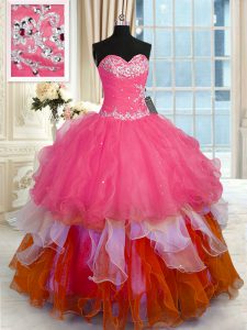 Ball Gowns Ball Gown Prom Dress Multi-color Sweetheart Organza Sleeveless Floor Length Lace Up
