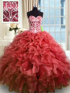 Sweetheart Sleeveless Lace Up 15th Birthday Dress Wine Red Organza