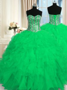 Fabulous Turquoise Lace Up Sweetheart Beading and Ruffles Sweet 16 Dresses Organza Sleeveless