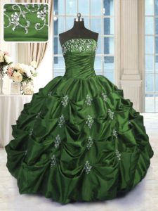 Eye-catching Pick Ups Ball Gowns Ball Gown Prom Dress Green Strapless Taffeta Sleeveless Floor Length Lace Up