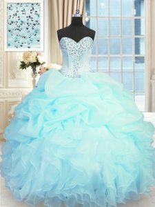 Low Price Light Blue Sweetheart Lace Up Beading and Ruffles and Pick Ups Sweet 16 Dress Sleeveless