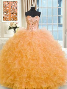 Fantastic Floor Length Orange Quinceanera Dresses Strapless Sleeveless Lace Up