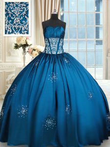 Latest Strapless Sleeveless Taffeta Sweet 16 Quinceanera Dress Beading and Appliques and Ruching Lace Up