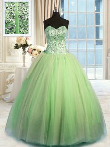 Yellow Green Sweet 16 Dress Military Ball and Sweet 16 and Quinceanera with Beading and Ruching Sweetheart Sleeveless Lace Up
