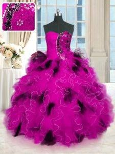 Tulle Strapless Sleeveless Lace Up Beading and Ruffles 15th Birthday Dress in Multi-color