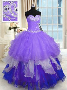 Sweetheart Sleeveless Lace Up 15 Quinceanera Dress Multi-color Organza
