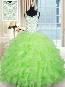 Gorgeous Yellow Green Straps Neckline Beading and Ruffles Sweet 16 Dress Sleeveless Lace Up