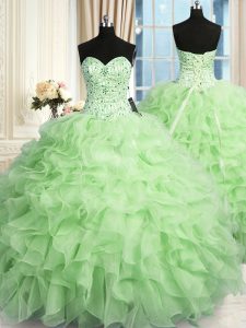 Modern Sleeveless Lace Up Floor Length Beading and Ruffles Quinceanera Dresses