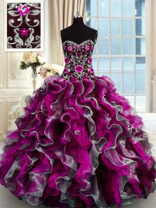Noble Multi-color Lace Up Sweetheart Beading and Appliques Quinceanera Dresses Organza Sleeveless