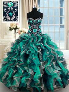 Exceptional Multi-color Lace Up 15 Quinceanera Dress Appliques Sleeveless Floor Length