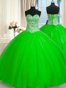 Smart Sequins Sleeveless Tulle Lace Up Quinceanera Dress for Military Ball and Sweet 16 and Quinceanera