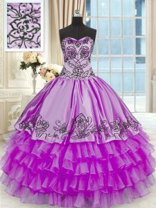 Organza and Taffeta Sleeveless Floor Length Quinceanera Dress and Beading and Embroidery and Ruffled Layers