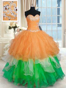 Sweet Ball Gowns Sweet 16 Quinceanera Dress Multi-color Sweetheart Organza Sleeveless Floor Length Lace Up