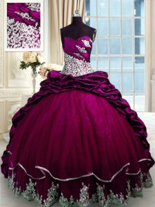 Sleeveless Brush Train Lace Up Beading and Appliques and Pick Ups Sweet 16 Dress