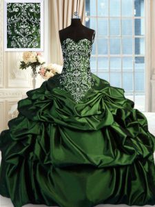 Sumptuous Pick Ups Dark Green Sleeveless Taffeta Zipper Sweet 16 Dresses for Military Ball and Sweet 16 and Quinceanera