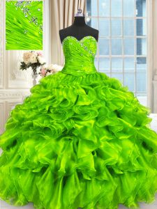 Free and Easy Sleeveless Floor Length Beading and Ruffles and Ruching Lace Up 15 Quinceanera Dress with