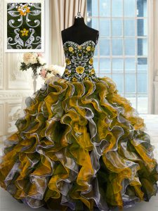 Fantastic Ball Gowns Sweet 16 Quinceanera Dress Multi-color Sweetheart Organza Sleeveless Floor Length Lace Up