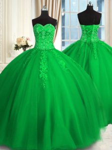 Sleeveless Lace Up Floor Length Appliques and Embroidery Vestidos de Quinceanera