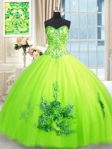 Deluxe Sleeveless Beading and Appliques and Embroidery Lace Up 15th Birthday Dress