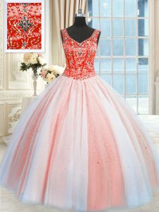 Great Multi-color Lace Up Quinceanera Dresses Beading and Sequins Sleeveless Floor Length