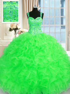 Captivating Organza Lace Up Quince Ball Gowns Sleeveless Floor Length Beading and Embroidery and Ruffles