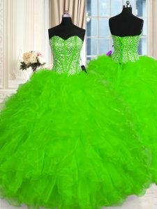Ball Gowns Organza Sweetheart Sleeveless Beading and Ruffles Floor Length Lace Up 15th Birthday Dress