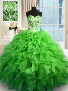 Ball Gown Prom Dress Military Ball and Sweet 16 and Quinceanera with Beading and Ruffles Sweetheart Sleeveless Lace Up