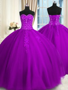 Unique Purple Sweet 16 Dresses Military Ball and Sweet 16 and Quinceanera with Appliques and Embroidery Sweetheart Sleeveless Lace Up