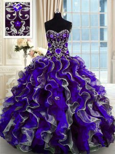Multi-color Lace Up Sweetheart Beading and Ruffles Sweet 16 Quinceanera Dress Organza Sleeveless