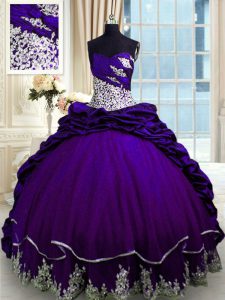 Amazing Pick Ups Sweetheart Sleeveless Brush Train Lace Up Quince Ball Gowns Purple Taffeta