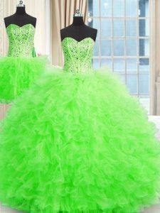 Three Piece Tulle Lace Up Strapless Sleeveless Floor Length Quinceanera Dress Beading and Ruffles