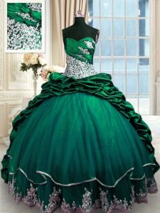 Stunning Sleeveless Brush Train Beading and Appliques and Pick Ups Lace Up 15 Quinceanera Dress