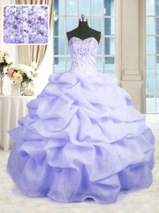 Stunning Lavender Sleeveless Beading and Ruffles Floor Length 15th Birthday Dress