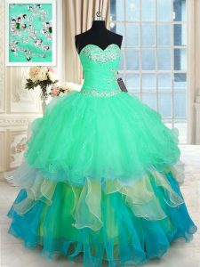 Comfortable Multi-color Sweetheart Neckline Beading and Ruffles Quinceanera Gowns Sleeveless Lace Up