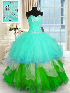 High Quality Ruffled Multi-color Sleeveless Organza Lace Up Sweet 16 Dresses for Military Ball and Sweet 16 and Quinceanera