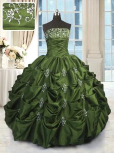 Custom Designed Strapless Sleeveless Taffeta Quinceanera Gown Beading and Pick Ups Lace Up