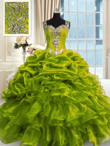 Beading Quince Ball Gowns Olive Green Lace Up Sleeveless Floor Length
