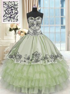 Ideal Sleeveless Lace Up Floor Length Beading and Embroidery and Ruffled Layers Ball Gown Prom Dress