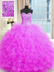 Strapless Sleeveless Sweet 16 Dress Floor Length Beading and Ruffles Lilac Tulle