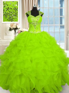 High Class Cap Sleeves Organza Lace Up Quinceanera Dresses for Military Ball and Sweet 16 and Quinceanera