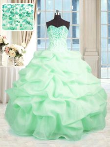 Apple Green Sleeveless Beading and Ruffles Floor Length Sweet 16 Quinceanera Dress