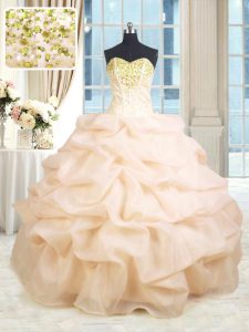 Clearance Floor Length Peach Ball Gown Prom Dress Sweetheart Sleeveless Lace Up