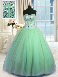 Organza Sleeveless Floor Length Quinceanera Gown and Beading and Ruching
