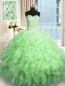 Fashionable Apple Green Sweet 16 Quinceanera Dress Military Ball and Sweet 16 and Quinceanera with Beading and Ruffles Sweetheart Sleeveless Lace Up