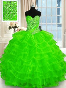 Artistic Organza Lace Up Sweetheart Sleeveless Floor Length Quinceanera Dress Beading and Ruffled Layers
