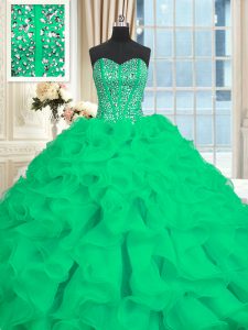 With Train Ball Gowns Sleeveless Turquoise Quinceanera Dress Brush Train Lace Up