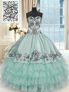 Wonderful Apple Green Sleeveless Beading and Embroidery and Ruffled Layers Floor Length 15th Birthday Dress