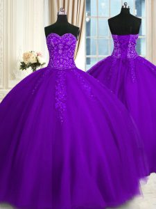 Delicate Floor Length Ball Gowns Sleeveless Purple Sweet 16 Dress Lace Up